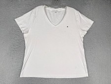Tommy Hilfiger Shirt Women 2XL XXL White Short Sleeve V-Neck 100% Cotton READ