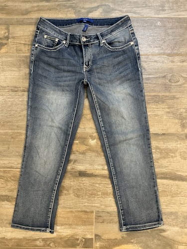 Apt 9 Low Rise Stretch Capri Jeans Size 6 Flap Pockets Rhinestone Bling - Picture 1 of 15