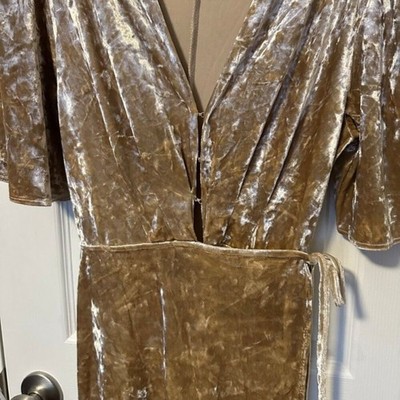 Gold Crushed Velvet Wrap Dress Small | eBay