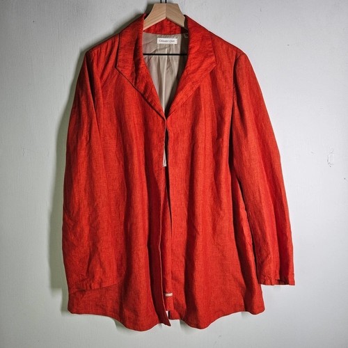 Coldwater Creek Linen Wing Collar Jacket Sz 16 Orange Open Front Lagenlook - Picture 2 of 10