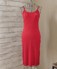 Tommy Hilfiger Jeans Midi Washed Red Scarlet Ribbed Side Slit Dress Size M NWT