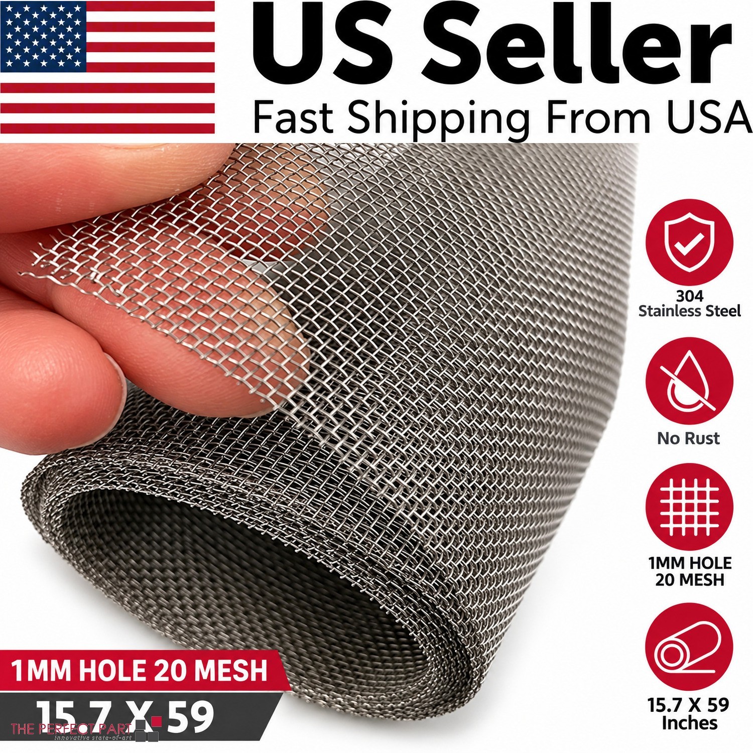 304 Stainless Steel Wire Mesh Screen 15.7 X 59 Inches 1Mm Hole 20 Mesh No Rust