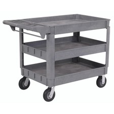Large Deluxe 3 Shelf Plastic Cart 6" Pneumatic Casters  46"L x 25"W x 35"H
