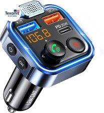 FM Transmitter In-Car Adapter, Type-C PD 20W QC3.0 Fast USB Charger, Wireless B
