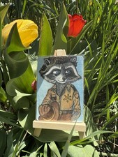 ACEO Art Card Original Raccoon Rick #1 Watercolor 2.5in X 3.5in
