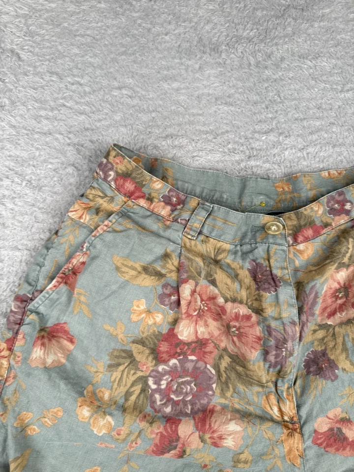 Lauren Ralph Lauren Shorts Women 12P Blue Floral 90s Linen Bermuda Pleated 30x5 - Imagem 4 de 4