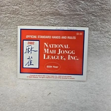 2002  National Mah Jongg League Card/Official Rules 65th Year Mahjong