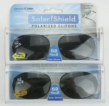 2PK Solar Shield Polarized Clip On 52 Rec 2 Designer Black Frameless Sunglasses