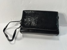 Vintage 80s Whiting and Davis Black Mesh Purse Shoulder Bag Clutch 21 inch Strap