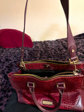 Biba Burgundy Croc Embossed Leather Satchel Top Handle Zip Bag + Coin Purse