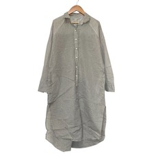 Gabardine KT Striped Lamé Long Shirt Dress, Size 11, Gray Women USED