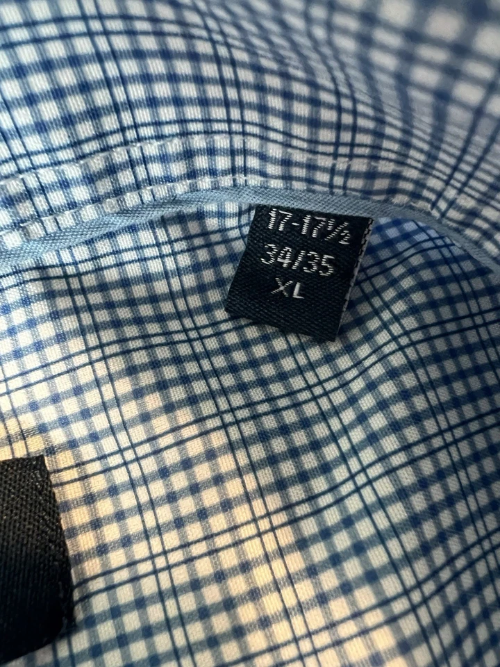 Camisa de vestir Nautica para hombre calce ajustado elástica azul blanco a cuadros talla XL 17-17,5 34/35 Foto 4 de 4