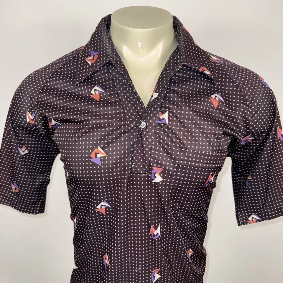 Винтажная диско-рубашка 60-е 70-е мужская полиэстер эластичная Soul Train Nik MCM Mod Club большая - Изображение 3 из 4