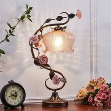 Antique Style Floral Table Lamp Vintage Rose Bedroom Decor Desk Lamp Lighting
