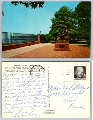 Newport News VA Collis P. Huntington Statue Shipyard Lusterchrome Postcard 1969