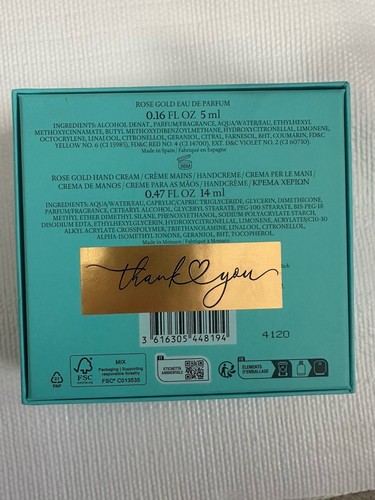 Tiffany & Co. eau de parfum oro rosa 0,16 oz. & Crema mani 0,47 oz. Nuovo Con Scatola - Foto 2 di 6