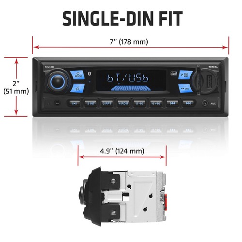 ML43B Multimedia Car Stereo - Single Din, MP3 Player, No CD/DVD, Bluetooth Au... - Picture 3 of 4