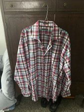 Men  s Long Sleeve Plaid Button Up Blue, White Peter Miller Size XXL