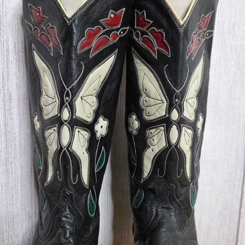 Vintage ACME Butterfly Inlay Cowboystiefel schwarz Leder, Größe 10M - Bild 4 von 12