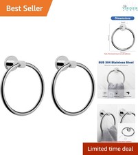 Stainless Steel Bathroom Towel Ring Wall Mounted Chrome 2 Pack Modern Round