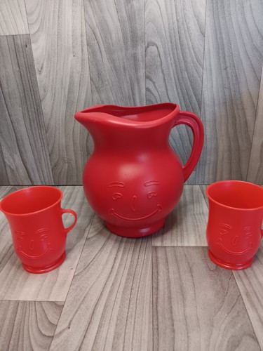 Vintage Plastic Red Kool-Aid Pitcher & 2 Red Cups Circa 1980s General Foods Corp - Picture 12 of 24