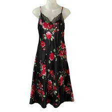 Apt. 9 Dark Romantic Floral Slip Midi Dress M Red Black Lace Trim Cottagecore