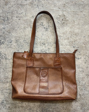 Brown Solid Tote Shoulder Bag Zip Top Inner Pockets Lined Gold Hardware