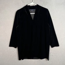 Lands End Womens Black Velvet Top Size Small 6-8 3/4 Sleeve