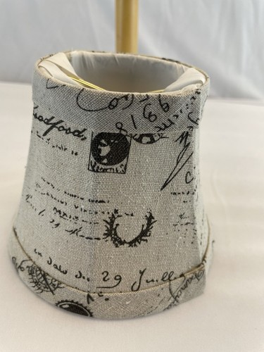 Light Khaki Beige Color French Script Fabric Print Clip On Lamp Shade 4" Tall - Picture 5 of 6