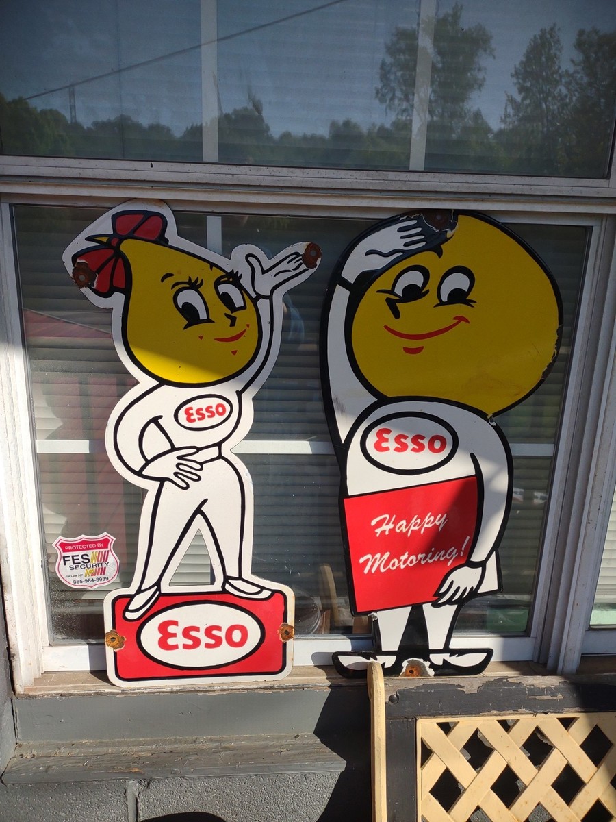 LARGE RARE (2) ESSO PORCELAIN SIGN OLD 30