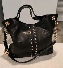 Michael Kors Uptown Astor Black Gold Studded Leather Carryall Large Tote Bag
