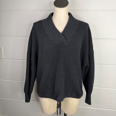 RD Style Knit Sweater XXL V neck Drawstring Waist Sweater Gray Knit