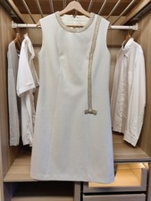 DUMARSEL PARTY DRESS UK 16 VINTAGE CREAM GOLD EMBROIDERED SLEEVELESS SHIFT MIDI