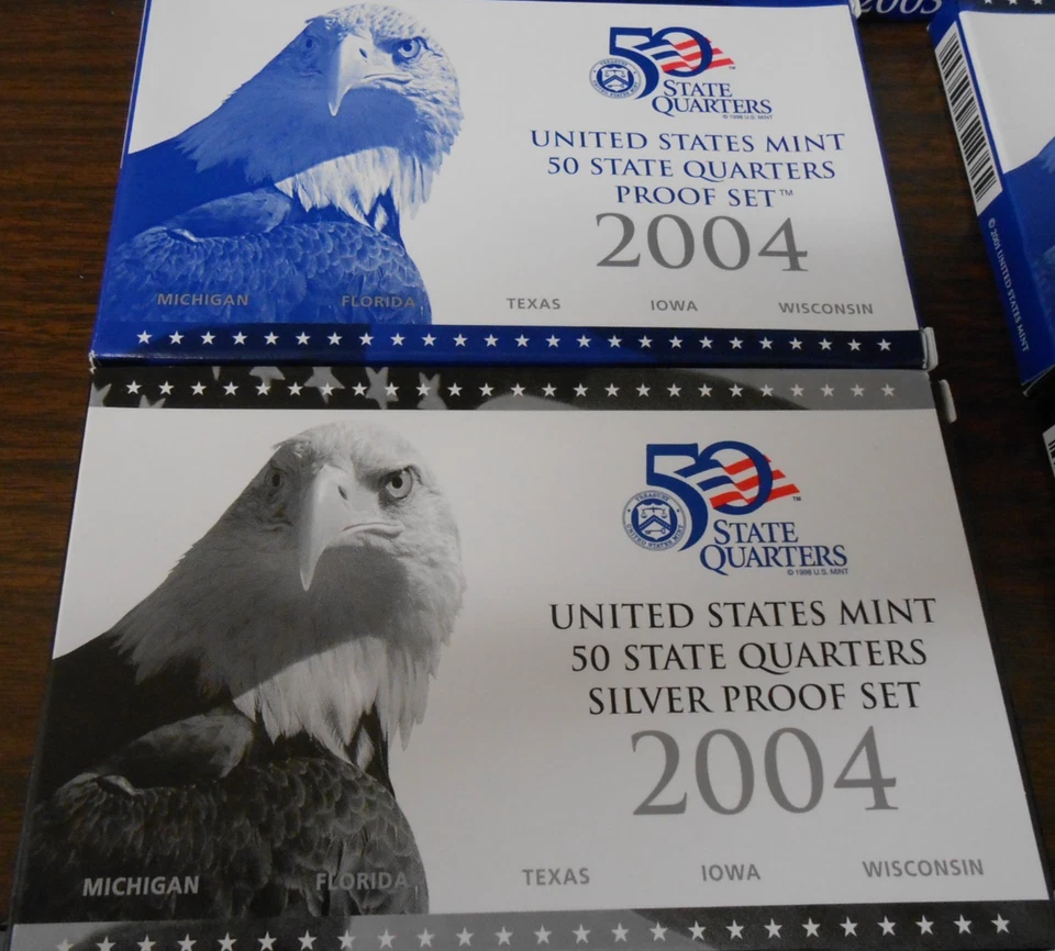 2003, 2004, and 2005 QUARTER CLAD (3) and SILVER (2) COIN PROOF SETS - COA & BOX - Image 3 of 4