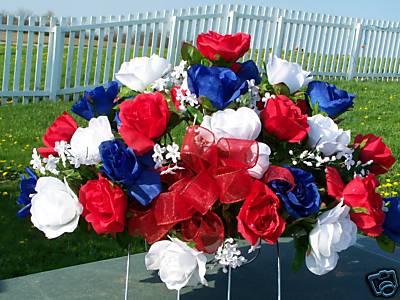Patriotic Roses 4th Of July Cemetery Grave Flowers Tombstone Saddle Memorial Day Ebay
