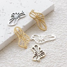 Premium Plated Laser Cut Solid Brass Charm - Flower 24.6x12.3mm 4905C-2 