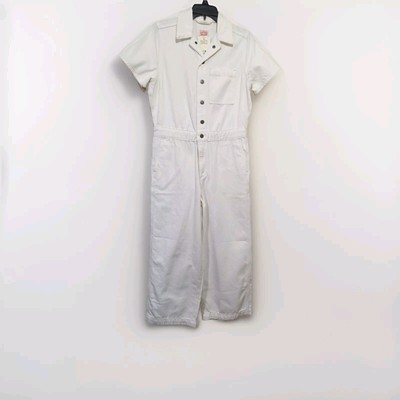 Levi's White Short Sleeve Denim Jumpsuit Button Front Womens Size Small NWT