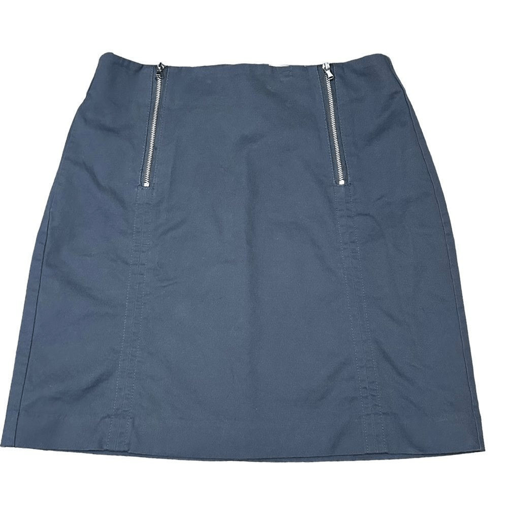 Loft Solid Blue Double Front Zip Shift Skirt - image 1