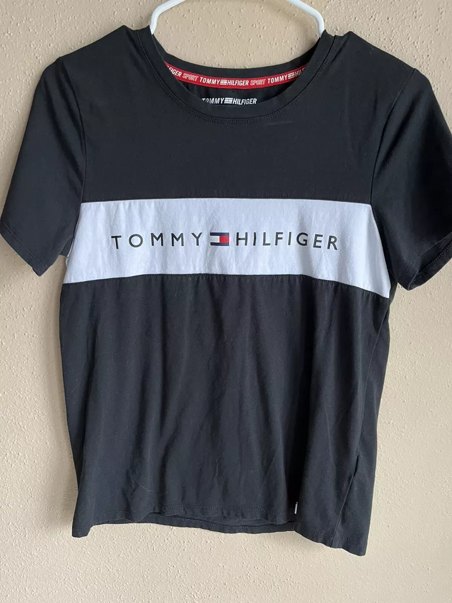 Hilfiger Womens Black Small Logo T-Shirt Side Tie | eBay