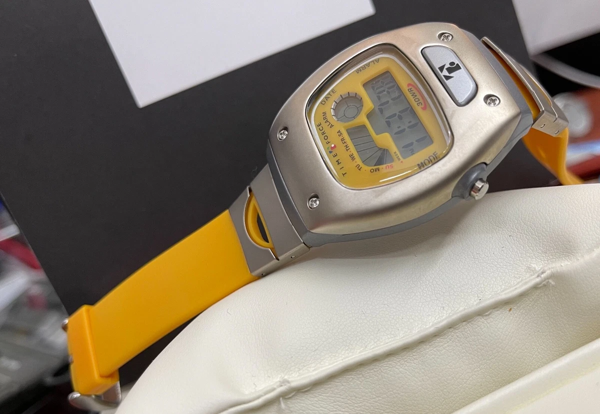 Time Force Chronograph LCD digital watch yellow-orange Unisex Alarm 39 mm Retro
