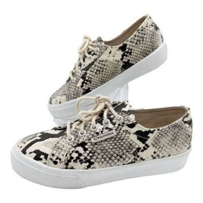 Superga Black White Snake Print Lace-Up Low-Top Sneaker Sz 6