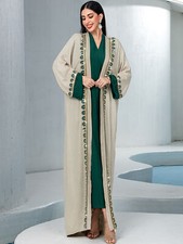 Women Muslim Open Abaya Cardigan Long Robes Turkey Sets 2 Piece Kimono Ramadan