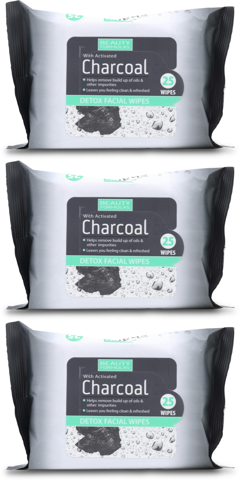Beauty Formulas Activated Charcoal Detox Facial Wipes 25 Wipes - Image 4