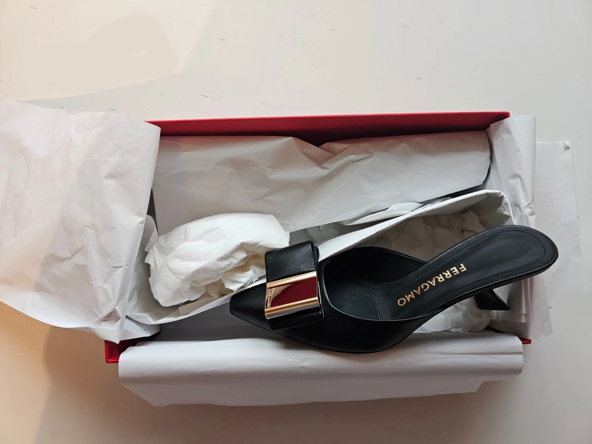 Salvatore Ferragamo Lycia Mules Black U.K. 2.5 C Brand New