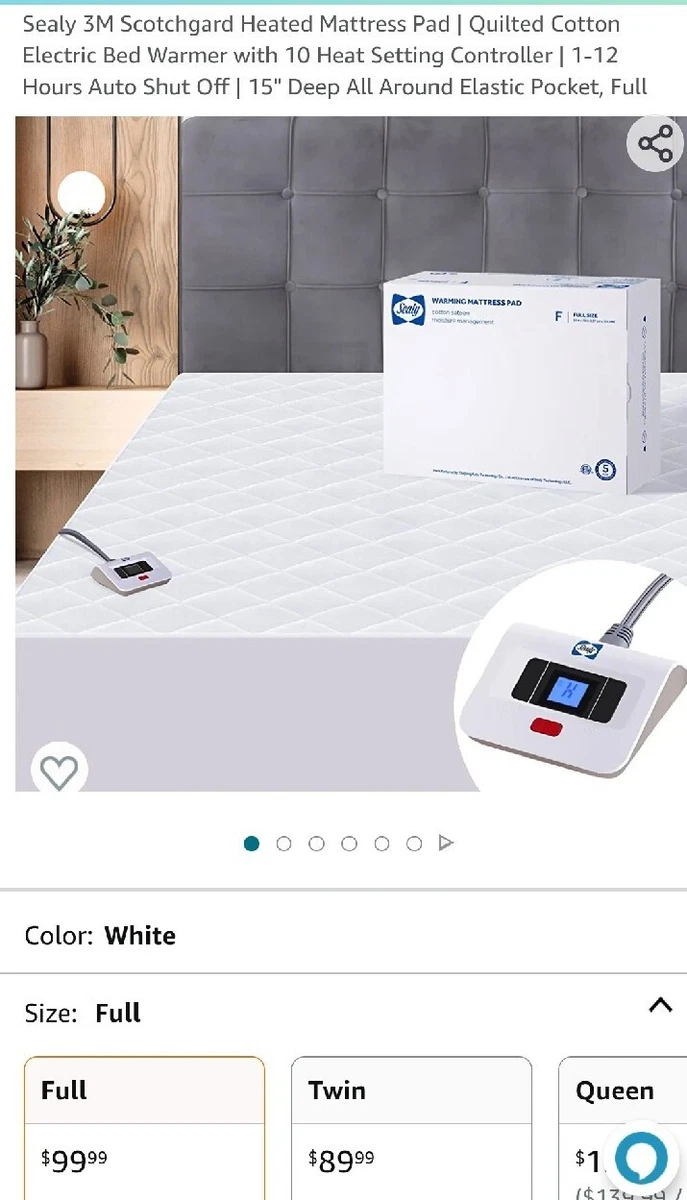 Sealy 3M Scotchgard Heated Mattress Pad | Quilted Cotton Electric Bed  Warmer... | eBay