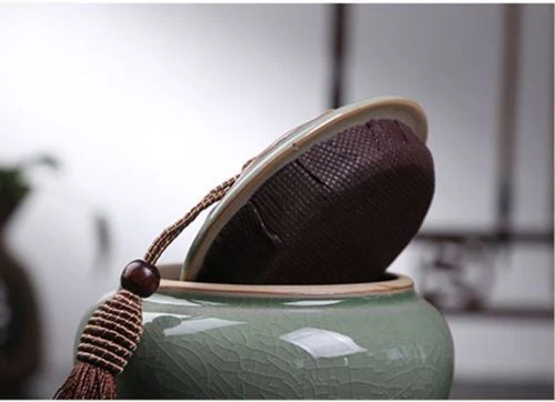 Frasco recipiente de cerâmica porcelana cabaça lótus chá caddy frasco de armazenamento de chá - Imagem 3 de 4