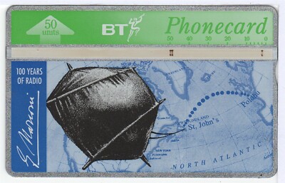 UK BT Telefonkarte - 100 Jahre Radio - drei Punkte, die zwei Kontinente verbanden