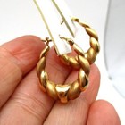 14K Yellow Gold Brushed & Polished Shrimp Style Oval Hoop Earrings [E131] — photo 2