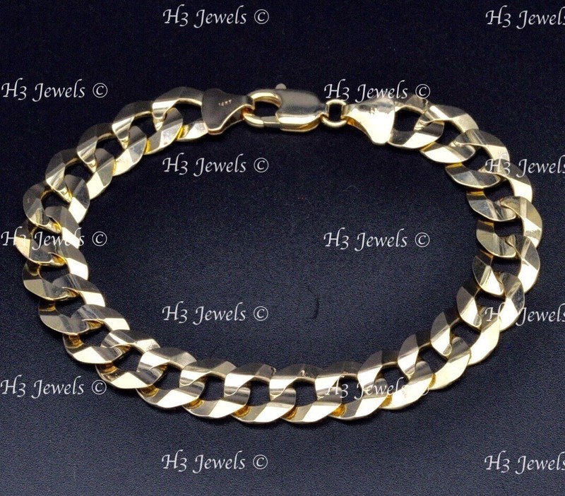 Real 14k Solid Yellow Gold Mens Curb Link Bracelet with LOBSTER 25.40gram #13390