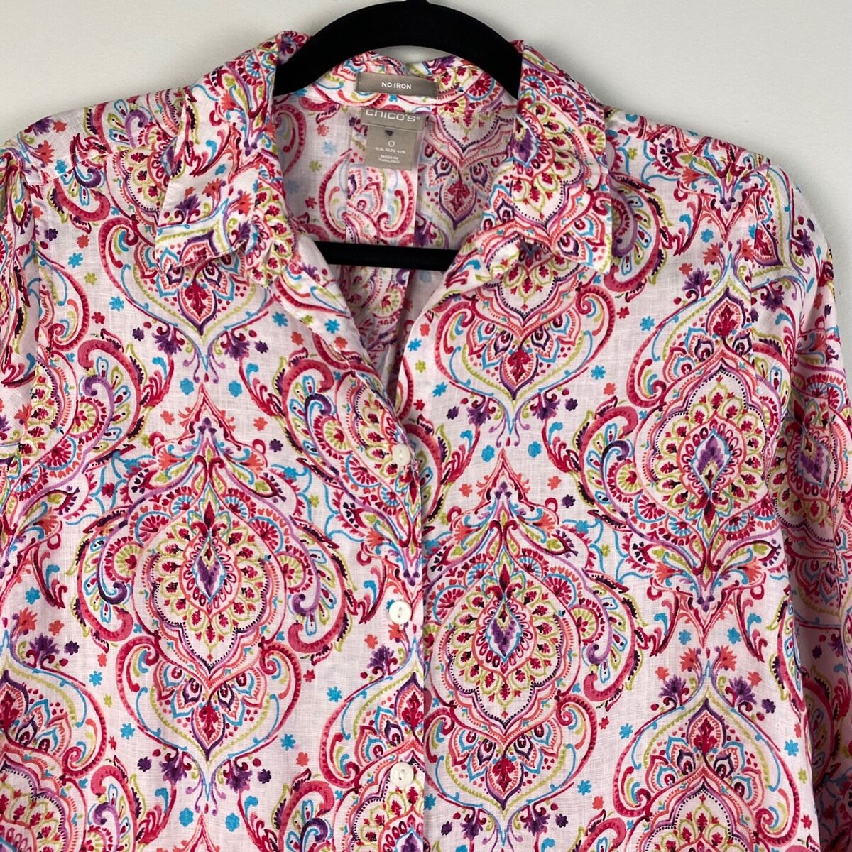 Chicos No Iron Linen Button Up Shirt Size 0 US Small 3/4